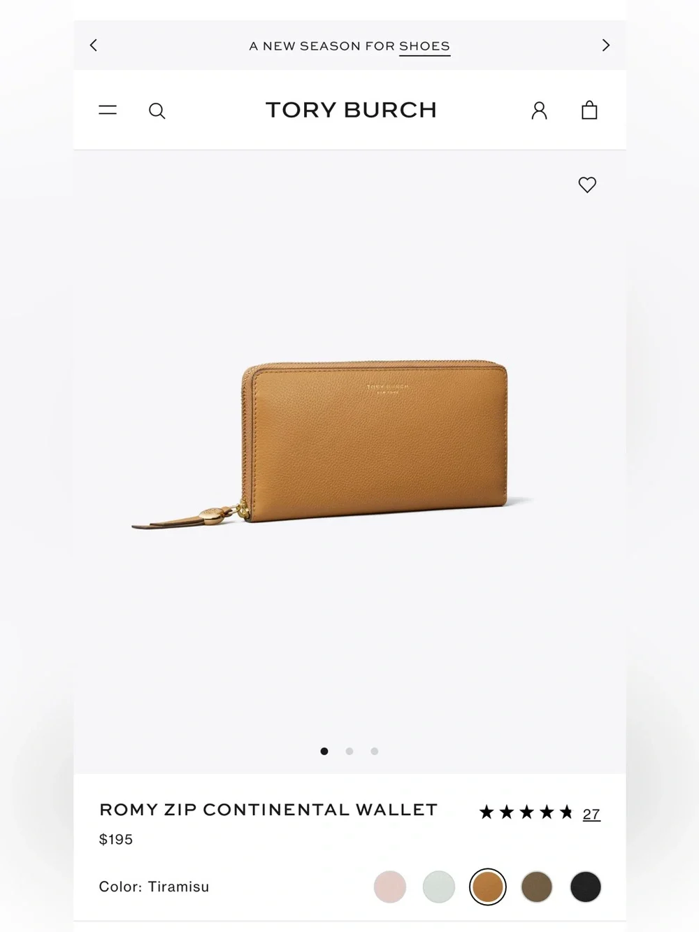 Tory Burch Romy Zip Continental Wallet in Tiramisu Brown